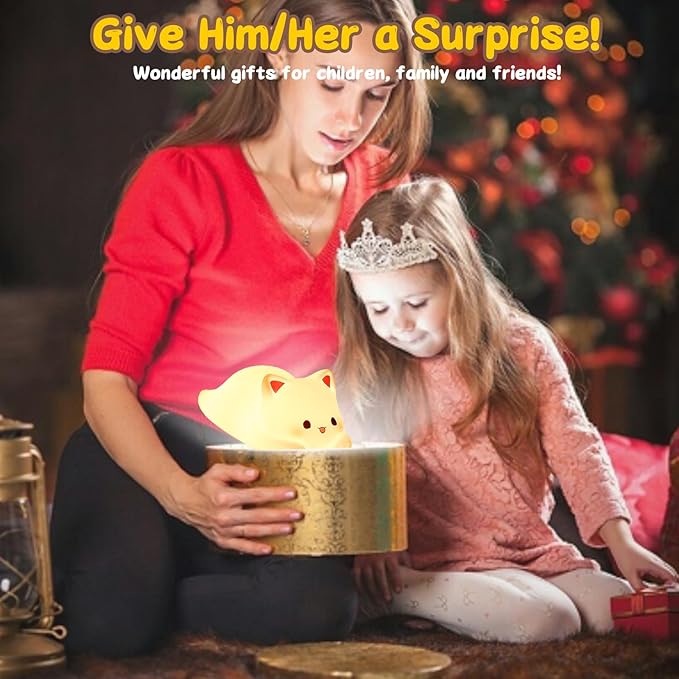 Tremdwoto Cat Night Light for Kids,Cute Colorful Night Light Baby Girl Squishy Night Lights Lamp 1/3 Hour Timer Kitty Light Dimmable Nursery Lamp Nightlight,Kids Room Decor，Gifts for Girls and Boys - Bloomnest