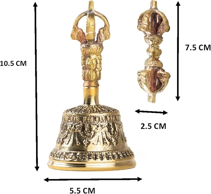 Mini Tibetan Bell Bajra Set - Dharma Object Alter Pray Singing Bowl Hand Bell Handmade Buddhist Meditation Bell by Himalayan Bazaar (4-Inch) HimalayanBazaar