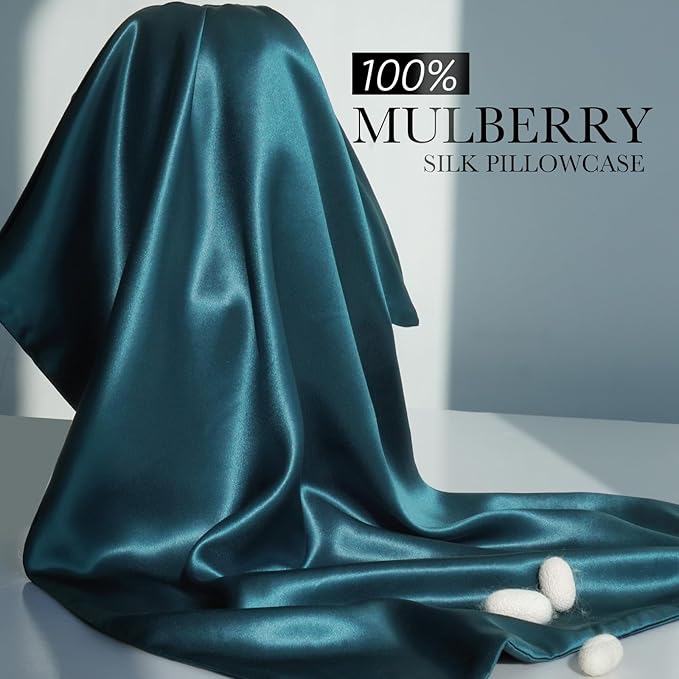 100% Mulberry Silk Pillowcase for Hair and Skin, 22 Momme Pure Natural Silk Pillow Case Both Sided with Zipper, Pillow Cover for Women Mom Men (Fog Blue, Queen 20''×30'', 1 Pack) - Bloomnest