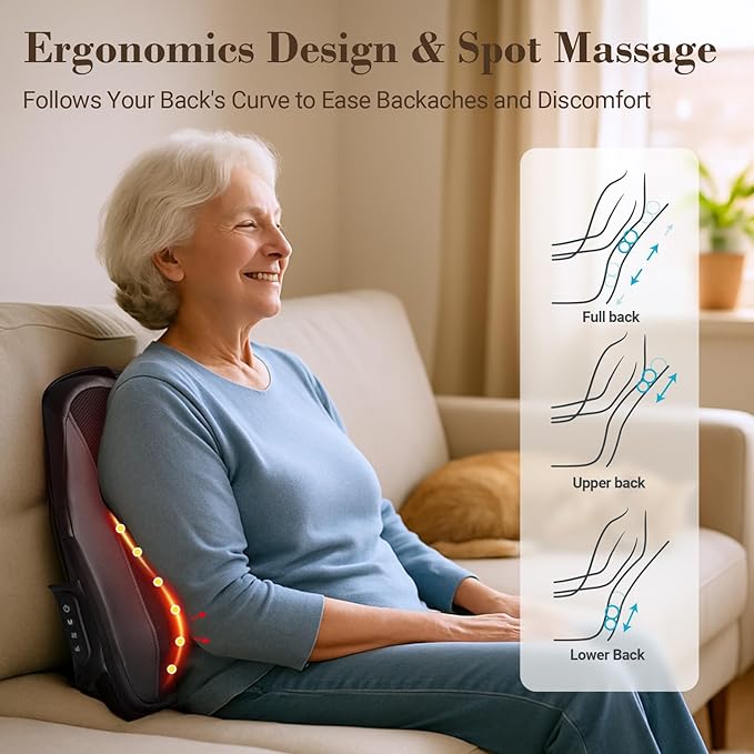 Cordless Shiatsu Back Massager - Lower Back Massager for Pain Relief Deep Tissue, Movable Massage Head, Lumbar Massager with Heat, Rechargeable Massager - Bloomnest