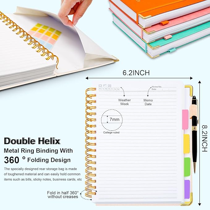Hardcover Spiral Notebook 5.7"x 8.2" Journal Notebook with Tabs and Removable Dividers 300 Pages 5 Subject Notebook College Ruled, Faux Leather Spiral Bound Notebook for Women School Work(White) - Bloomnest