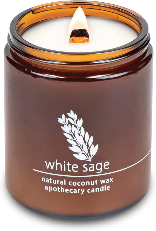Hemlock Park Crackling Wood Wick Candle Handcrafted with Natural Coconut Wax (Standard 8 oz, White Sage)