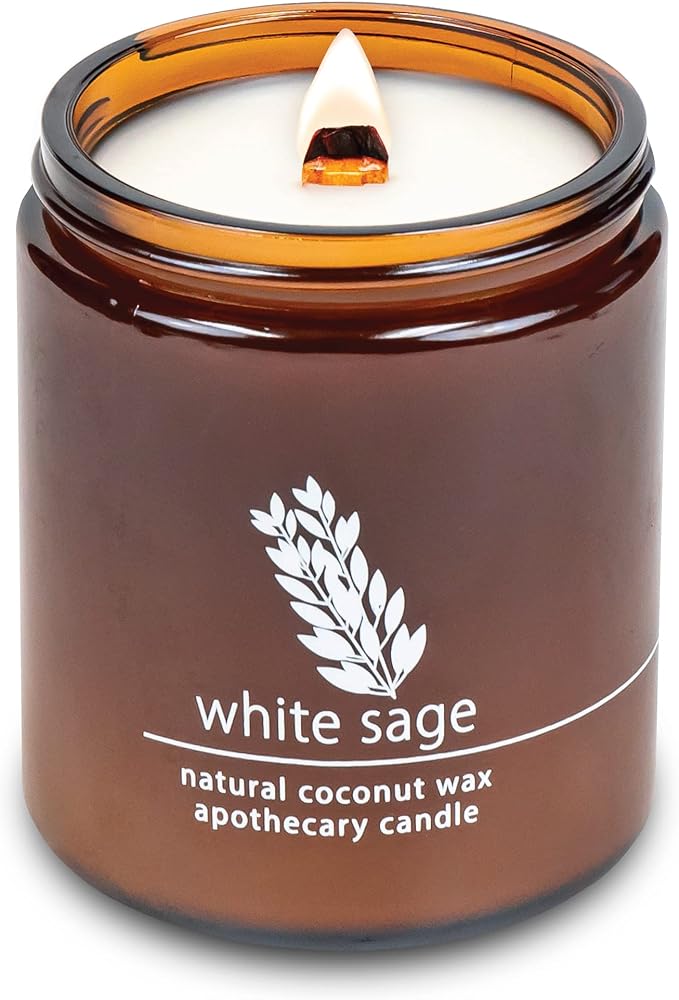 Hemlock Park Crackling Wood Wick Candle Handcrafted with Natural Coconut Wax (Standard 8 oz, White Sage) - Bloomnest