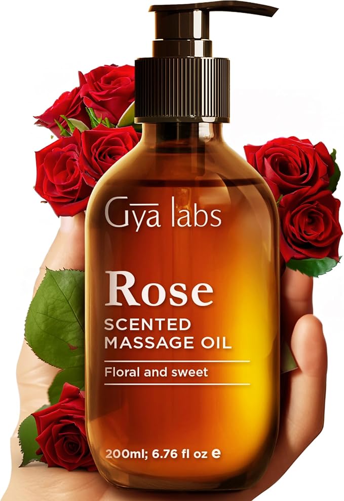 Gya Labs Rose Massage Oil - 6.76 Fl Oz - Non-Greasy Formula for Sore Muscles, Deep Relaxation & All Skin Types - Suitable for Men & Women - Bloomnest