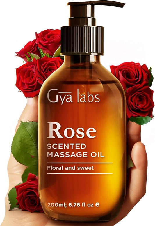 Gya Labs Rose Massage Oil - 6.76 Fl Oz - Non-Greasy Formula for Sore Muscles, Deep Relaxation & All Skin Types - Suitable for Men & Women - Bloomnest