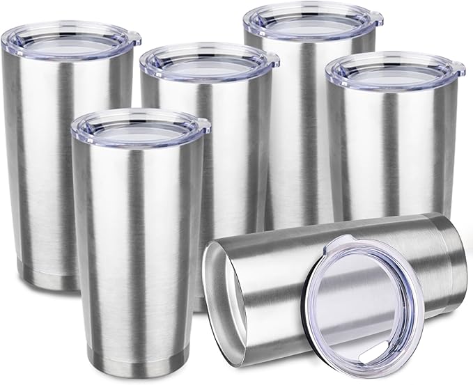 StarSpeed 20oz Tumbler Bulk with Lid, Stainless Steel Insulated Tumblers Double Wall Vacuum Insulated Travel Mug, Powder Coated Coffee Cups for Hot and Cold Drinks(Silver,6) - Bloomnest