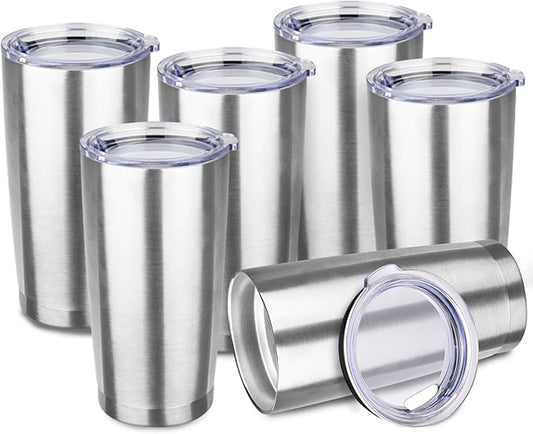 StarSpeed 20oz Tumbler Bulk with Lid, Stainless Steel Insulated Tumblers Double Wall Vacuum Insulated Travel Mug, Powder Coated Coffee Cups for Hot and Cold Drinks(Silver,6) - Bloomnest