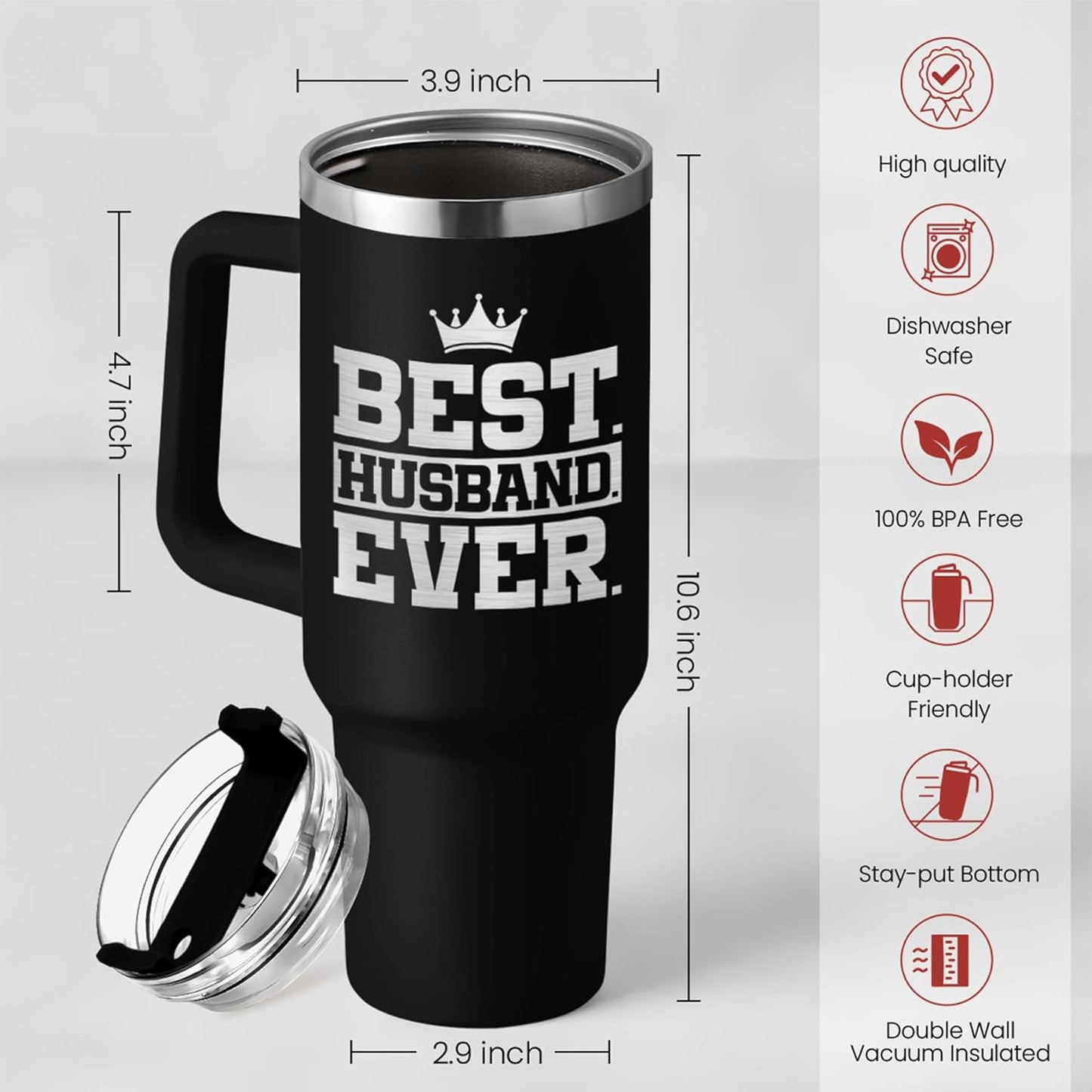 Best Husband Ever Gifts, Husbands Tumbler with Handle 40oz Stainless Steel Insulated with Straw Lid, Gifts for Hubby from Wife, Presents for Husband Valentines Birthday ChristmasWedding Anniversary