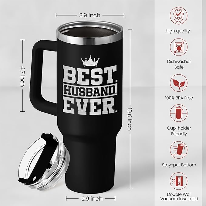 Best Husband Ever Gifts, Husbands Tumbler with Handle 40oz Stainless Steel Insulated with Straw Lid, Gifts for Hubby from Wife, Presents for Husband Valentines Birthday ChristmasWedding Anniversary - Bloomnest