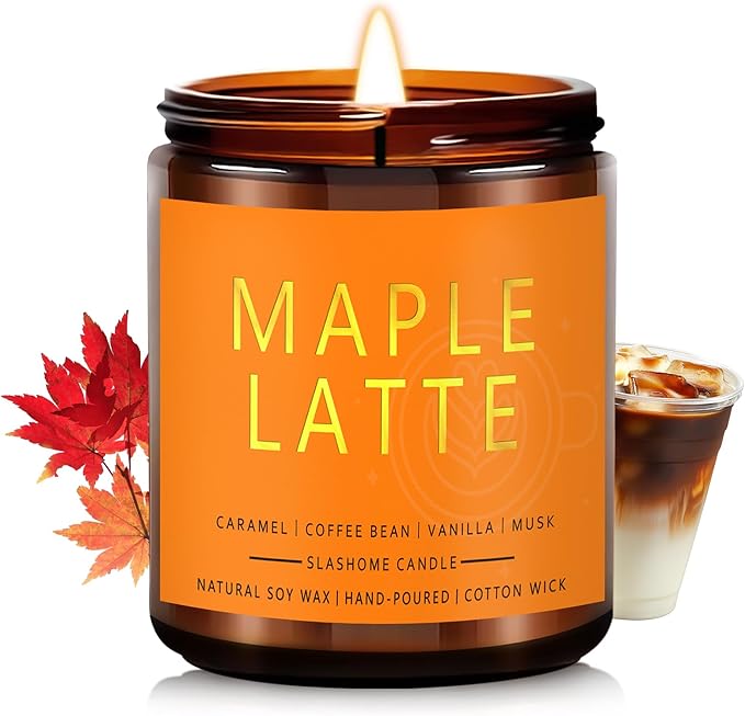 Fall Scented Candles Maple Latte 7oz – Sweet Maple Syrup & Creamy Coffee Soy Wax Candle for Cozy Autumn Home Décor, Perfect Fall Gift for Coffee Lovers, 50 Hour Long Burn - Bloomnest