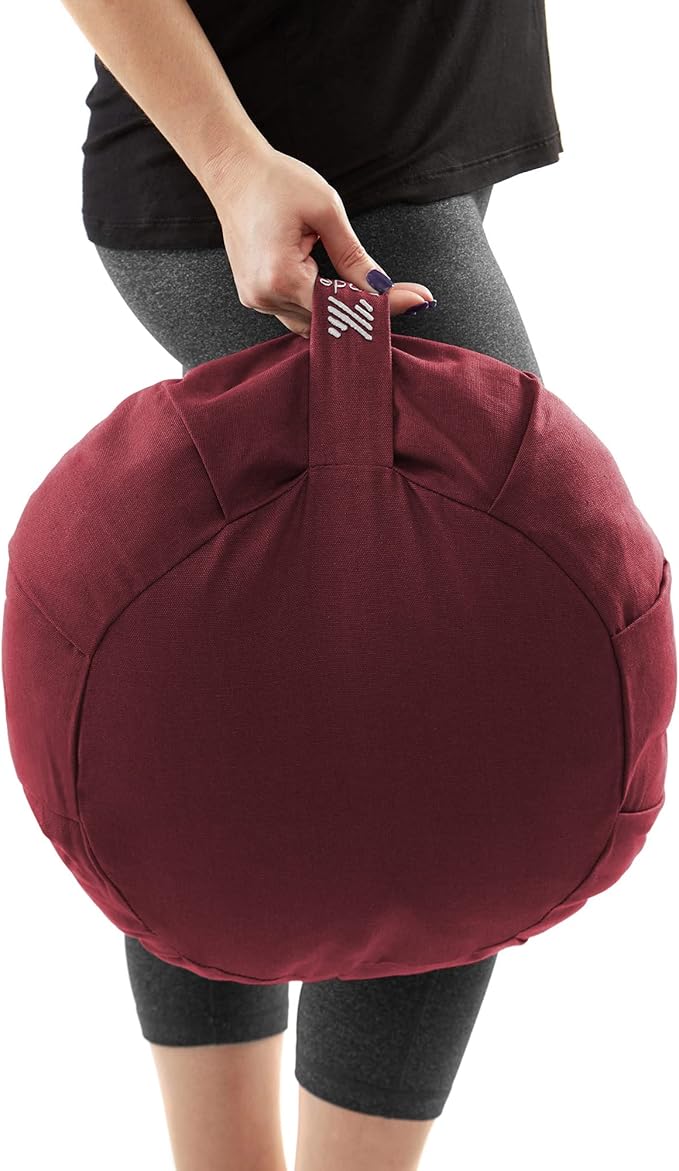 Zafu Meditation Cushion, 15" Round Buckwheat Yoga Pillow with Organic Cotton Cover - Bloomnest
