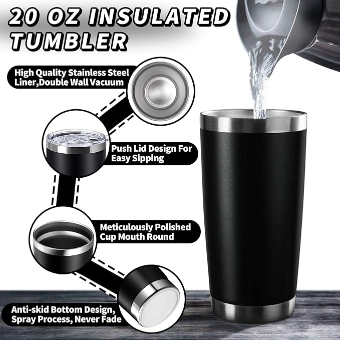 1 Pack 20oz Stainless Steel Tumbler with Lid, Leakproof Double Wall Travel Mug for Hot/Cold Drinks, Home Office Outdoor Party Use, Durable Powder Coated Insulated Cup/Black - Bloomnest