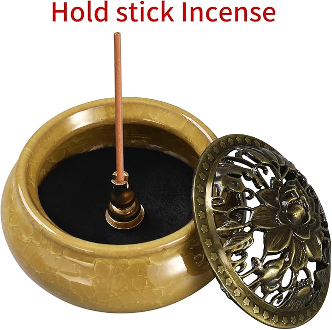 Incense Burner and Cone Incense Holder with Calabash Incense Stick Holder Ceramic Ash Catcher Yellow - Bloomnest