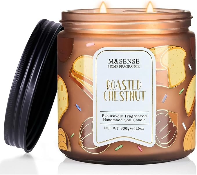 M&SENSE Roasted Chestnut Scented Candle, 11.6oz Natural Soy Wax, 70 Hours Long Lasting Clean Burn, Warm Nutty Aroma for Holiday Home Decor, Non-Toxic Relaxing Winter Gifts for Women - Bloomnest