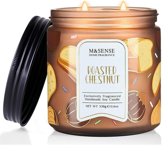 M&SENSE Roasted Chestnut Scented Candle, 11.6oz Natural Soy Wax, 70 Hours Long Lasting Clean Burn, Warm Nutty Aroma for Holiday Home Decor, Non-Toxic Relaxing Winter Gifts for Women - Bloomnest