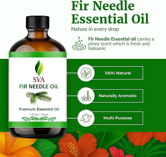 SVA Fir Needle Essential Oil – 4 Fl Oz – 100% Natural Fir Needle Oil - for Diffuser, Hair Care, Face, Skin Care, Aromatherapy, Scalp and Body Massage, Soap and Candle Making – with Dropper - Bloomnest