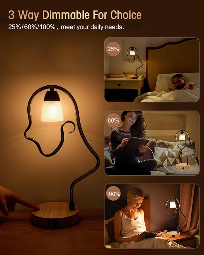 Touch Unique Table Lamp, Creative Cute LED Desk Lamp with USB C+A Ports, 3-Way Dimmable Nightstand Bedside Lamps, for Home Decor & Gifts, Kids Reading, Living Room, Office (Bulb Included) - Bloomnest