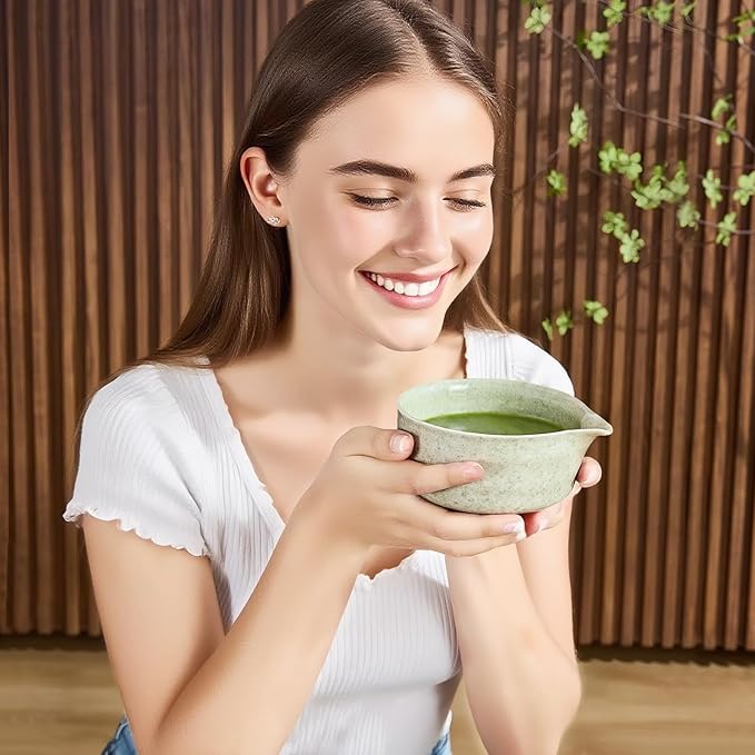 5Pcs Matcha Whisk Set - Matcha Bowl with Spout, 100% Bamboo Whisk (Chasen), Holder, Stainless Sifter, Tea Scoop. Japanese Ceremony Matcha Kit for Beginners, Ideal Gift for Tea Lovers (Green) - Bloomnest