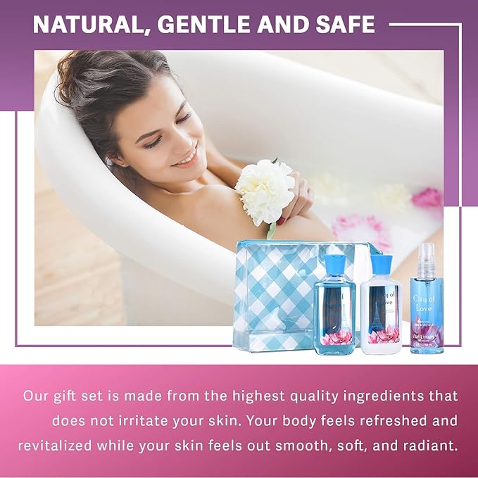 Bath & Body Care Travel Set - Home Spa Set with Body Lotion, Shower Gel and Fragrance Mist, Personal Body Care Travel Set (City of Love) - Bloomnest