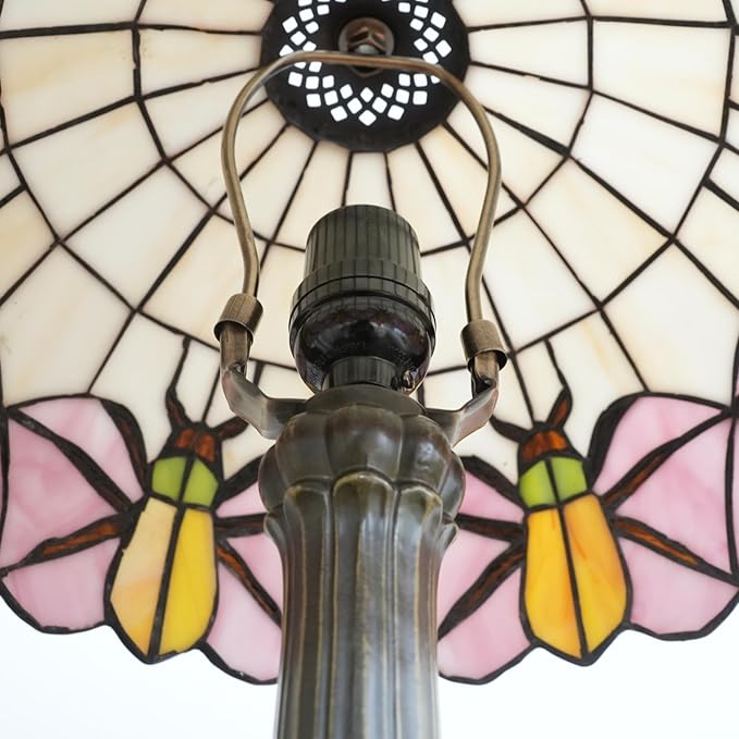 Tiffany Lamp Yellow Beetle Pink Stained Glass Table Lamp Vintage Bedroom Desk Light for Home Dorm Office Art Craft Antique Decor Accent Aesthetic Nightstand Reading Light - Bloomnest