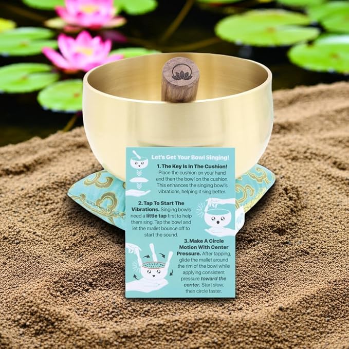 ZENPROSPERA Tibetan Singing Bowl Set – 6-Inch Sound Bowl for Meditation, Relaxation & Stress Relief | The ZenProspera Bowl - Lotus Edition - With Mallet, Gift Box, & Cushion