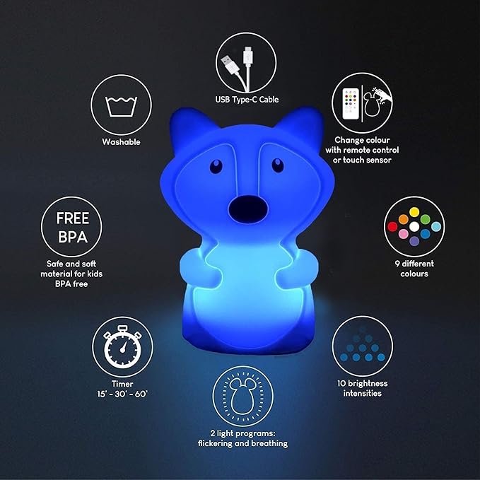 Large Fox Night Lights for Kids, Silicone Night-Light, Bedside lamp, 9 Colors Baby Sleep Light Children's Bed Bedroom Lamp for Toddlers/Boys/Girls/Adults/Bedroom/Outdoor/Camping/Gift - Large - Bloomnest