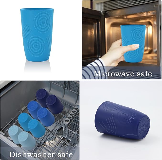 Wrova Wheat Straw Cups 16oz set of 8 - Alternative Plastic Cups Dishwasher Safe - Plastic Drinking Cups Unbreakable for Kids - Ocean Series - Bloomnest