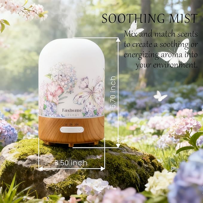 Essential Oil Diffuser Hand Blown Glass, 100ml Small Aromatherapy Diffuser, Auto Shut-Off Function, Ultrasonic Diffusers for Essential Oils, Cool Mist Humidifier with Warm White Lights (Vanilla Oil) - Bloomnest