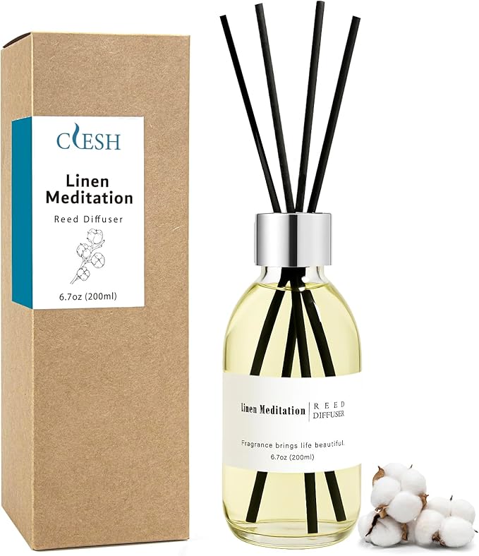 Clesh Reed Diffuser Set, 6.7 oz Linen Scented Diffuser with Sticks, Home Fragrance Reed Diffuser for Bathroom Shelf Decor, Linen Meditation - Bloomnest