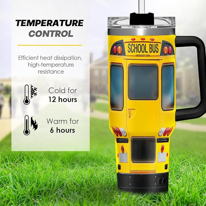 SANDJEST School Bus Driver Gift, 40oz Stainless Steel Insulated Coffee Tumbler With Lid & Straw, Travel Mug Appreciation Gift for Men Women Christmas Birthday Back To School - Bloomnest