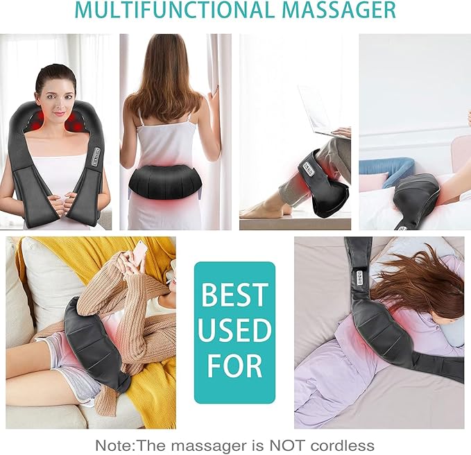 AERLANG Shiatsu Back and Neck Massager, Back Massager Deep Tissue Kneading Neck and Shoulder Massage with Heat, Electric Massage Pillow Fathers Day Gift Ideas from Daughter Son(NOT Cordless)