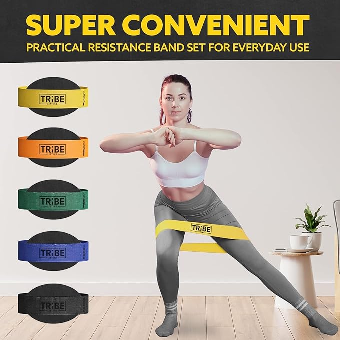Tribe Lifting Fabric Resistance Bands for Glutes & Legs | 5 Fabric Workout Bands Set | Thick Booty Bands for Squats, Lunges, Hip Training, Physical Therapy & Home Workouts - Bloomnest