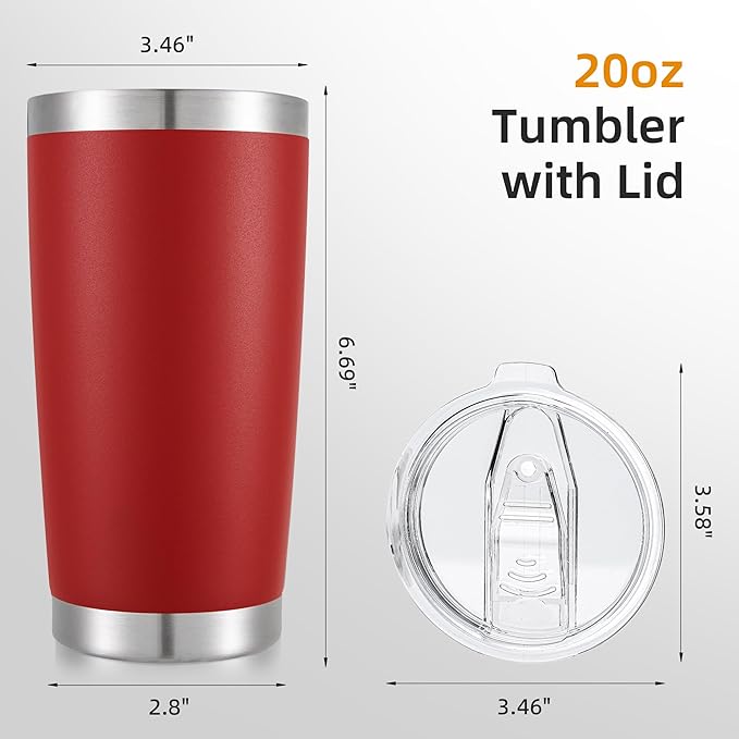 20 oz Tumbler Bulk with Lid Stainless Steel Insulated Tumblers Double Wall Vacuum Coffee Mug Powder Coated Tumbler Cups for Cold and Hot Drinks, Wine Red, 6 pack