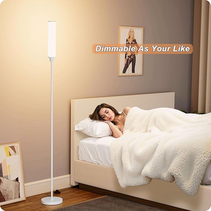 Floor Lamp with Remote Control, Floor Lamps for Living Room/Bedroom/Office, Stepless Adjustable 3000K-6000K Colors and 10-100% Brightness,Standing Light with Foot Switch (White+Beige Linen) - Bloomnest