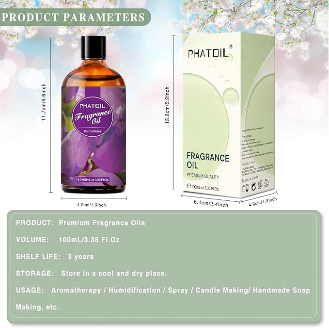 PHATOIL 3.38FL.OZ Parma Violet Fragrance Oils for Aromatherapy, Essential Oils for Diffusers for Home, Perfect for Diffuser, DIY Candle and Soap Making, DIY Scented Products - 100ml - Bloomnest