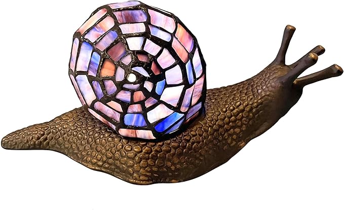 Bieye L10976 Land Snail Tiffany Style Stained Glass Accent Table Lamp for Home Decoration (Purple, 10" D x 5" W x 5" H) - Bloomnest