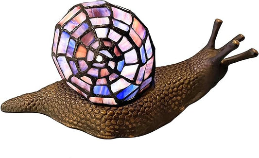 Bieye L10976 Land Snail Tiffany Style Stained Glass Accent Table Lamp for Home Decoration (Purple, 10" D x 5" W x 5" H) - Bloomnest