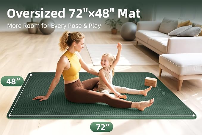 Thick TPE Yoga Mat 72"x48" - 6/8/10/12mm Extra Cushion for Joint Support & Comfort, Non-Slip Texture, Durable & Waterproof, Includes Bag, Strap & Towel for Home Workout, Pilates & Yoga - Bloomnest
