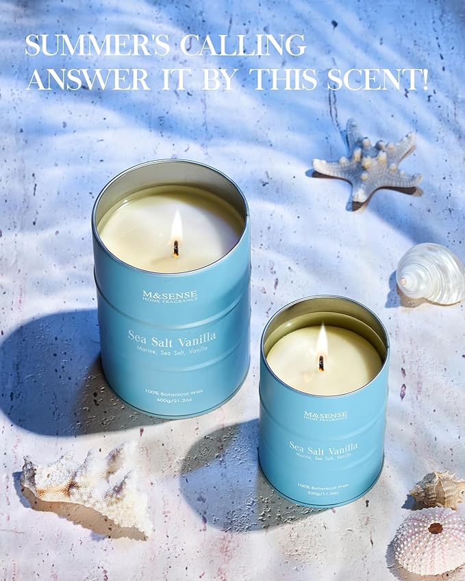 M&SENSE Sea Salt Vanilla Scented Candles Large Beach Candle, Natural Soy Summer Candles 21.2oz 120 Hour Slow Burning,Aromatherapy Candle for Stress Relief Meditation Relaxing - Bloomnest