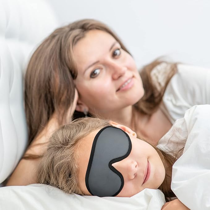 2 Pieces 3D Sleep Mask for Kids Memory Foam Contoured Eye Mask, Travel Sleep Eye Cover with Adjustable Strap, 3D Blindfolds(Blue and Gray) - Bloomnest