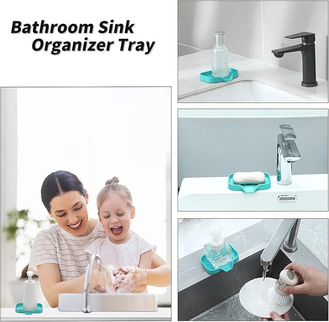Silicone Bathroom Soap Dishes with Drain Spout-Bathroom and Kitchen Sink Organizer,Sponge Holder,Dish Soap Tray,Perfect for Dispenser,Scrubber,Bottle,Cup on Sink or Counter-Mint 4.9"×3.2" - Bloomnest