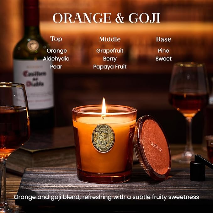 M&SENSE Natural Fresh Soy Candle | Orange Goji & Neon Orange | 9.2 oz, 50H Burn Time | Luxury Scented Candle for Relaxation, Gifting, Home Décor | Ideal for Bedroom, Office, Party Ambiance - Bloomnest