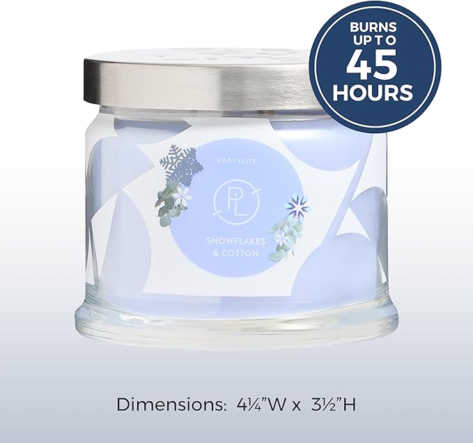 PartyLite 3-Wick Jar Candle, Highly Fragranced Clean Burning Glass Candle, 25-45 Hours Burn Time (Snowflakes & Cotton) - Bloomnest