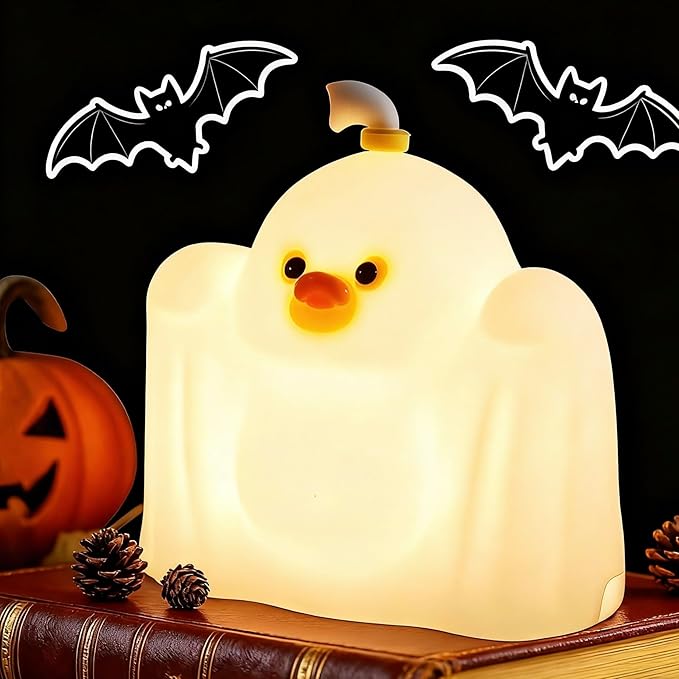 Ghost Duck Night Light for Kids, Cute Halloween Decor Squishy Lamp, Fun Weired Gag Ducky Gifts, Rechargeable Dimmable Bedside Animal Lamp, Baby Room Boys Girls College Dorm Trendy Stuff - Bloomnest