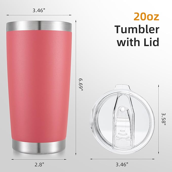 20 oz Tumbler Bulk with Lid Stainless Steel Insulated Tumblers Double Wall Vacuum Coffee Mug Powder Coated Tumbler Cups for Cold and Hot Drinks, Tropical Pink, 6 pack - Bloomnest