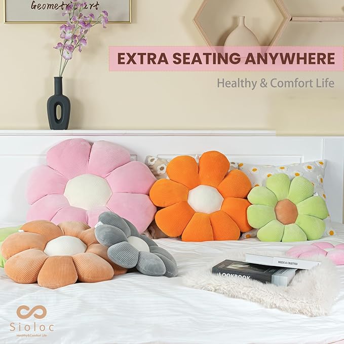 Sioloc Flower Pillow,Flower Shaped Throw Pillow Butt Cushion Flower Floor Pillow,Seating Cushion,Cute Room Decor & Plush Pillow for Bedroom Sofa Chair(Orange,23.6")