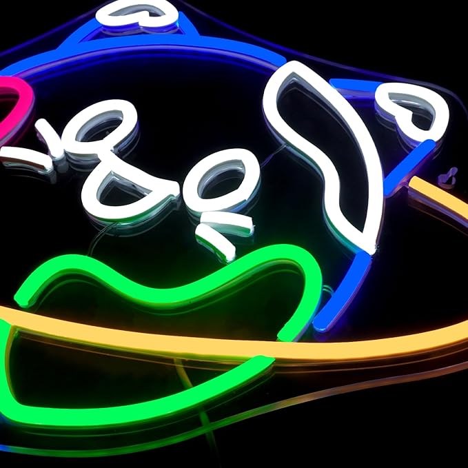 Lucunstar Planet Cat Neon Sign Cute Neon Light Signs for Wall Decor Cat LED Lights USB Connectivity Adjustable Brightness Earth Decor for Home Wall Bedroom Pet Shop Gifts for Geography Lover - Bloomnest