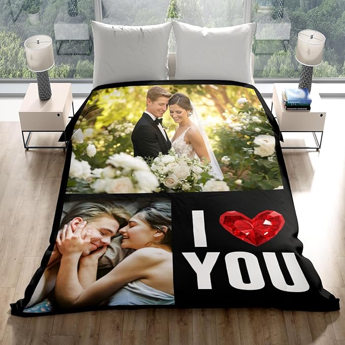 Custom Blanket with Photos, Personalized Photo Blankets Using My Own Photos, Customized Blankets with Pictures, Personalized Gifts for Women Men Baby Child - Bloomnest