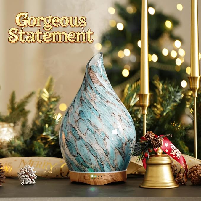 Porseme 280ml Essential Oil Diffuser Glass Color Changing Aroma Air Diffusers Aromatherapy Ultrasonic Cool Mist Humidifier with Remote Control 7 Running Hours Waterless Auto-Off (Light Blue) - Bloomnest
