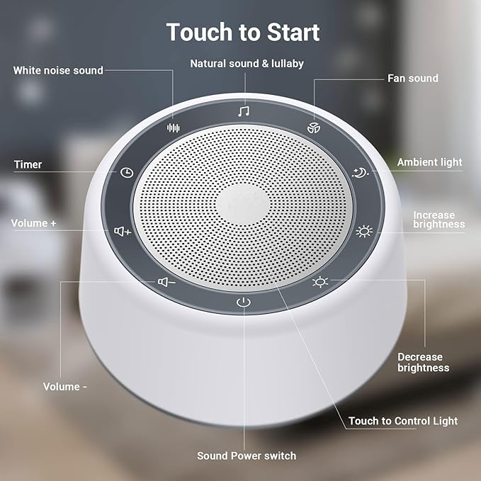BGOVERSS White Sound Machine with 26 Soothing Sounds, 10 Colors Night Light Noise Machine for Adults Baby Kids, Sleep Machines with 6 Timers Portable Plug for Baby, Adults, Home Office Travel - Bloomnest